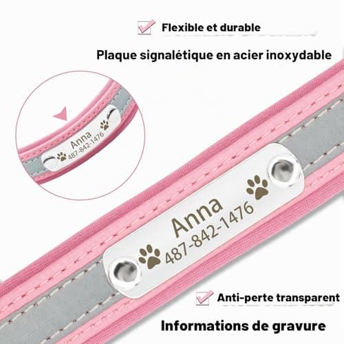 Collier Senristar néoprène réfléchissant, plaque gravée