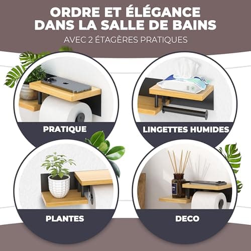 ElbFuchs Porte Papier Toilette Bamboo Noir Mural