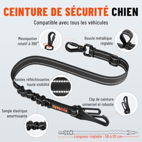 Ceinture voiture chien PETCOOZ réglable 58-92 cm