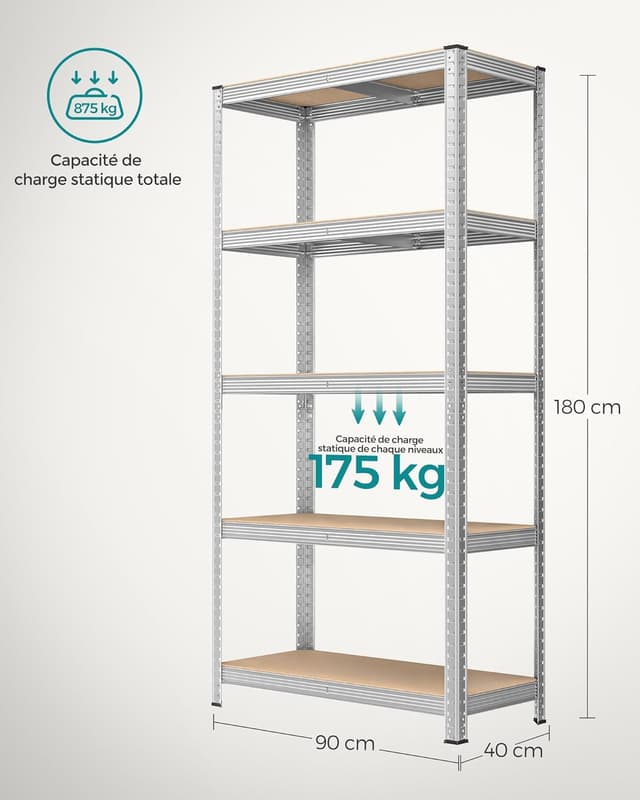 Lot de 2 Étagères SONGMICS - Rangement Industriel 5 Niveaux