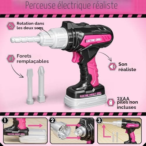 Boîte à outils enfant KidBloom 778-2 rose 40 pièces