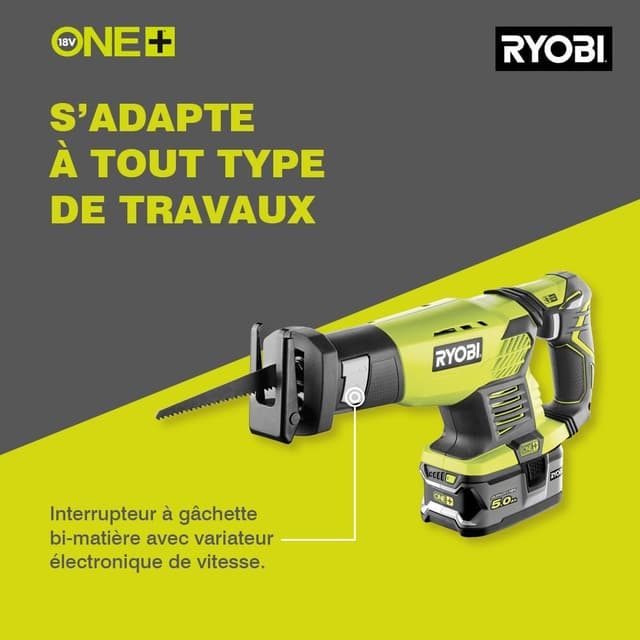 Scie Sabre Ryobi 18V ONE+ - RRS1801M - Coupe Précise et Puissante