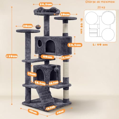 Arbre à Chat Yaheetech 139 cm Multi-Chats Compact