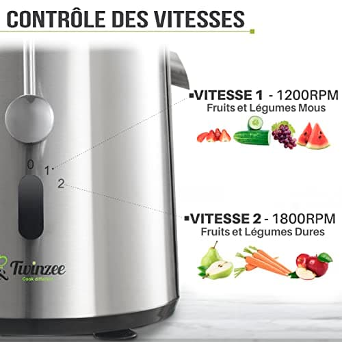 Twinzee Centrifugeuse 850W Large Bouche 75mm