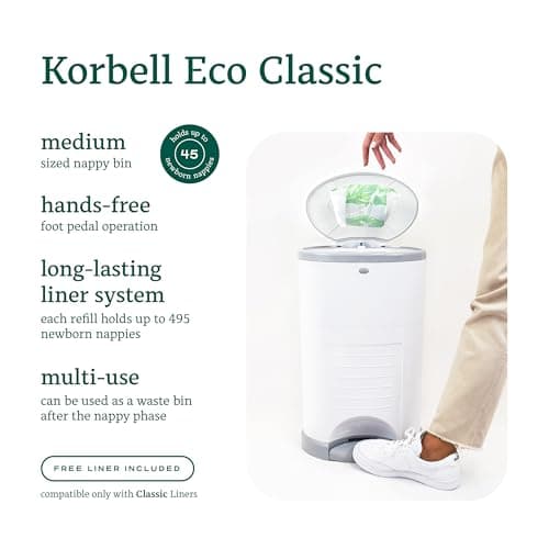 Poubelle à couches Korbell 16 L à pédale avec recharge