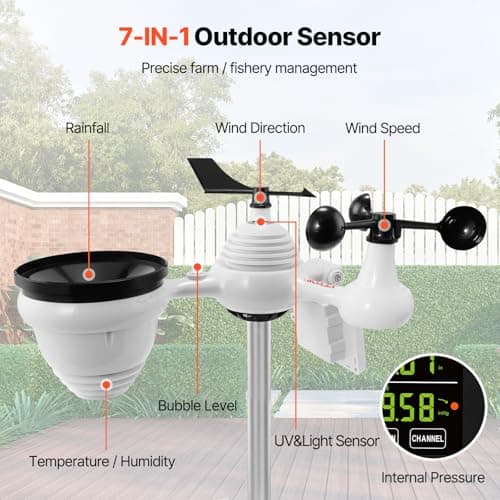 Station Météo Wifi VEVOR 7 en 1 Capteur Solaire