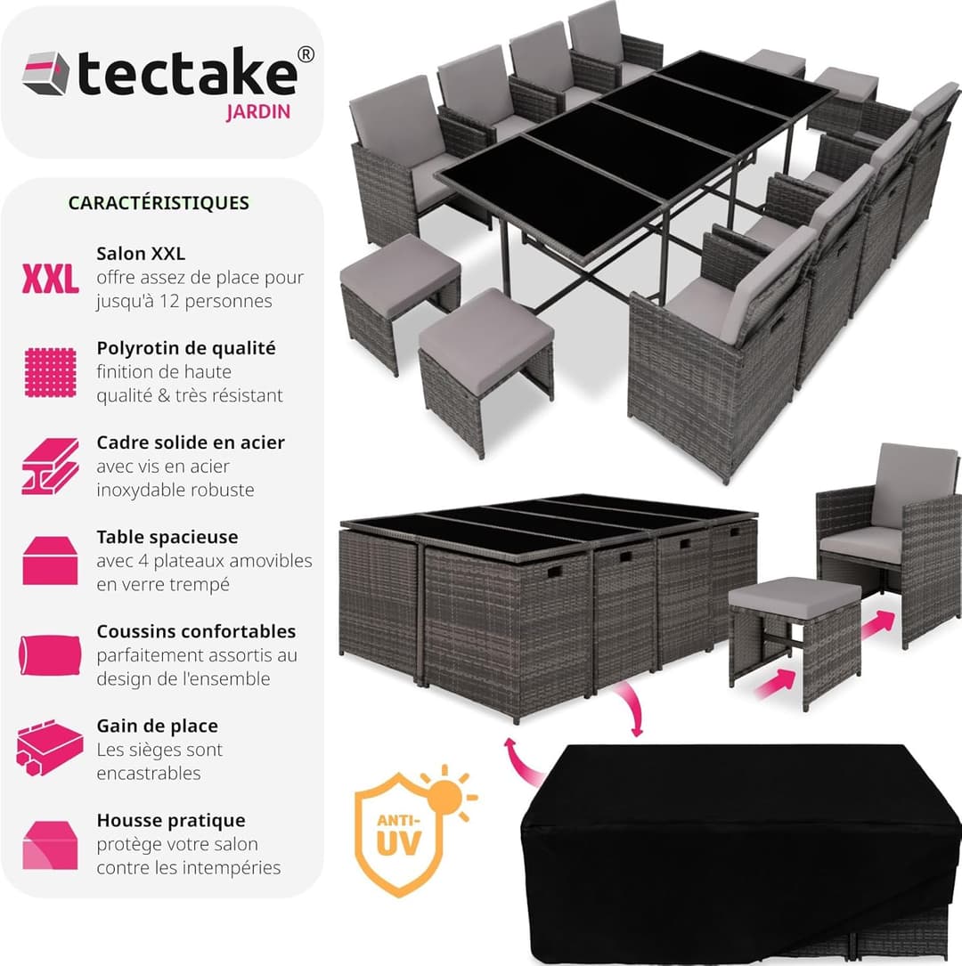 TecTake Salon Jardin Résine Tressée 8 Chaises