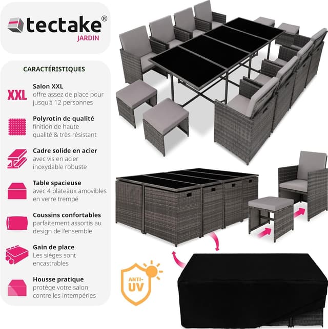 TecTake Salon Jardin Résine Tressée 8 Chaises