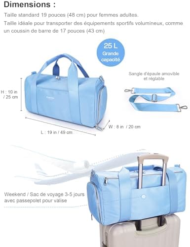 Sac Sport PHSYNI Femme 25L Bleu 19 Pouces