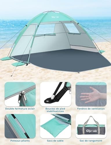 Tente de Plage Glymnis 2-3 Personnes avec Tapis
