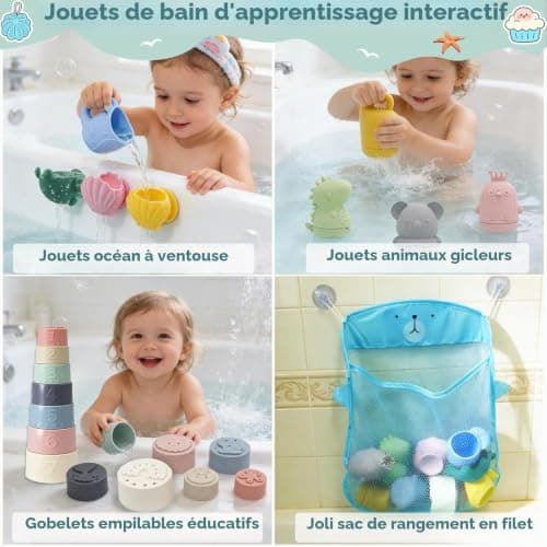 Set de bain silicone LSZYMM 18 pièces, gicleurs ouvrables