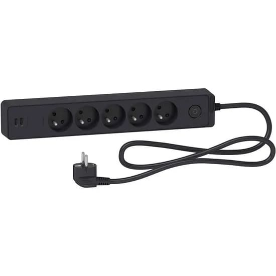Rallonge Schneider 5 Prises USB Anthracite