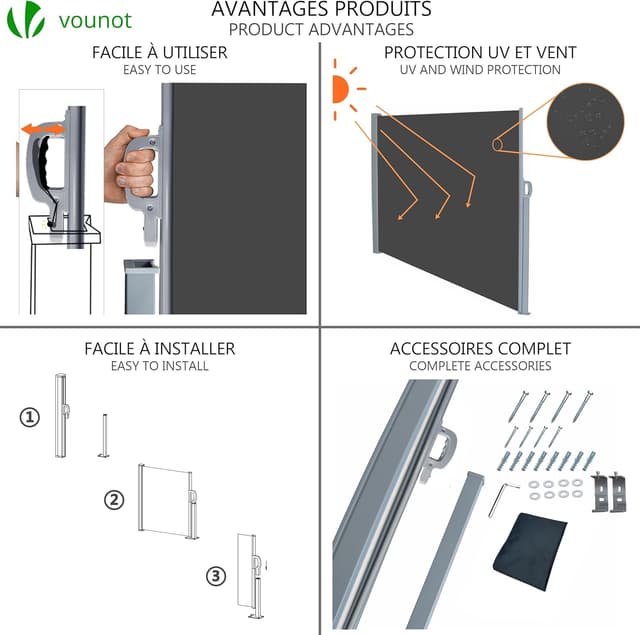 Paravent Rétractable VOUNOT® - Protection Solaire 180x300cm
