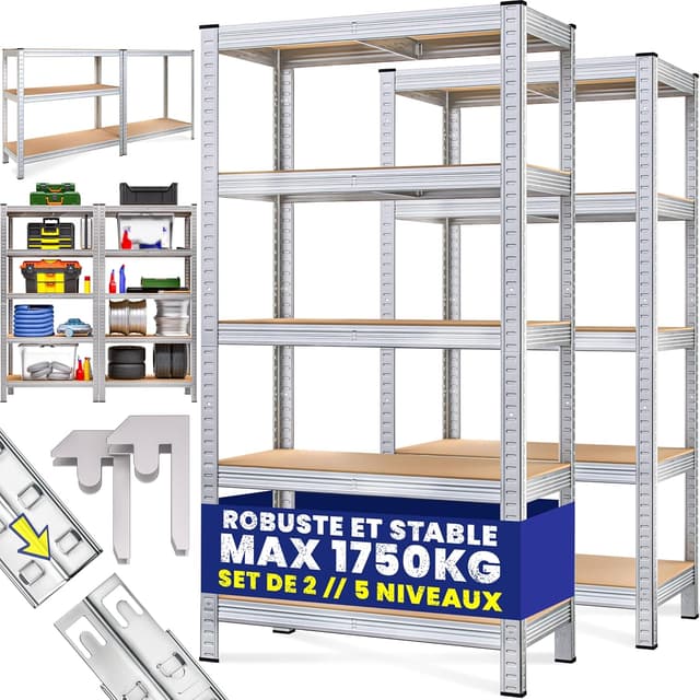 Étagères Métalliques Monzana - Lot de 2 - 875 kg - Rangement Garage & Atelier