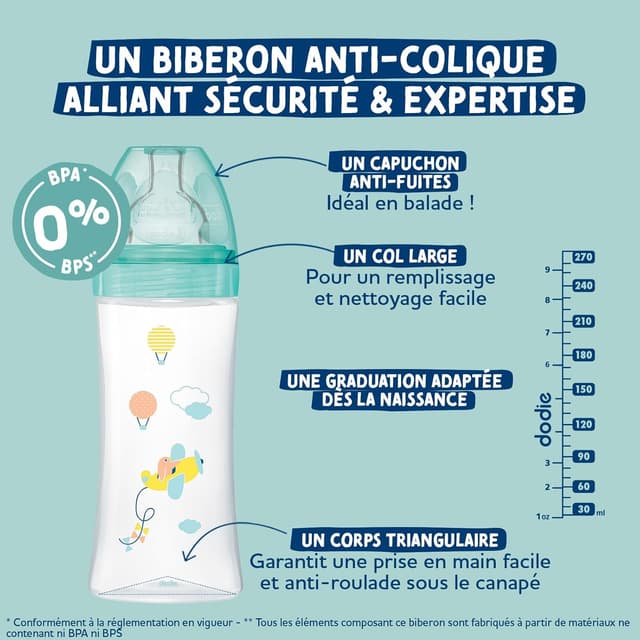 Kit Naissance Dodie: 6 Biberons Anti-Coliques + Sucette