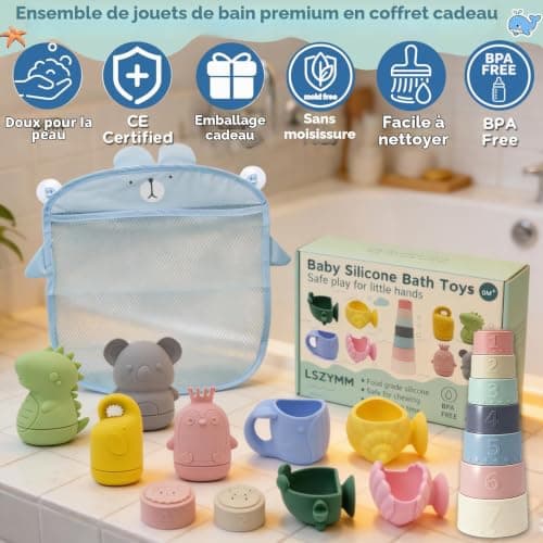 Set de bain silicone LSZYMM 18 pièces, gicleurs ouvrables