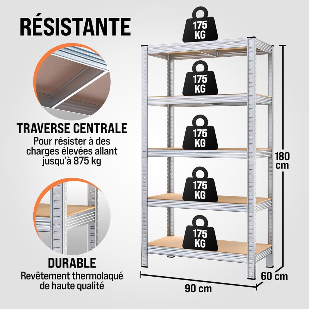 Étagères Métalliques Monzana - Lot de 2 - 875 kg - Rangement Garage & Atelier