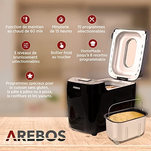 Machine à pain AREBOS 1500 g 15 programmes 850 W