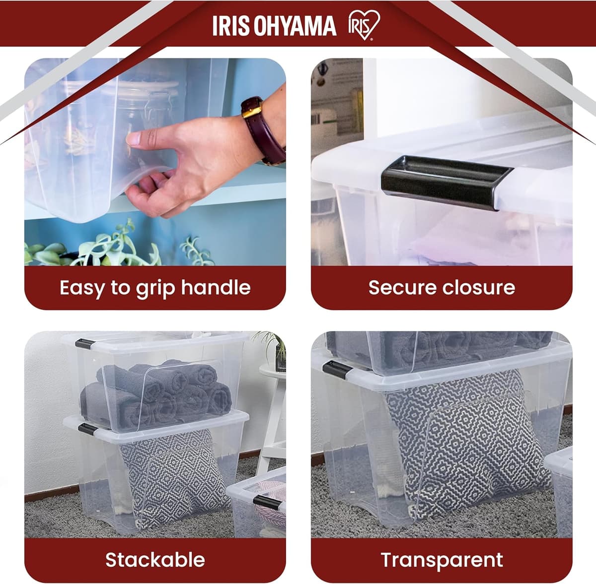 Boîtes de Rangement Iris Ohyama 60L - Lot de 4