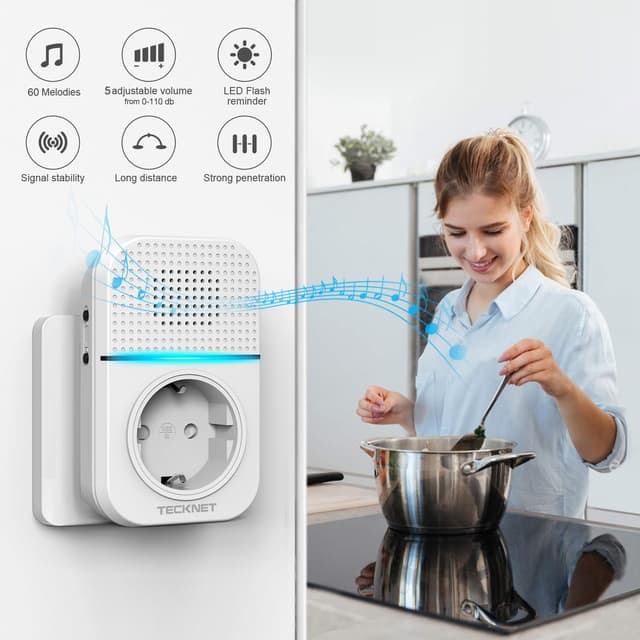 Sonnette Sans Fil TECKNET 400m - Carillon Electronique IP65