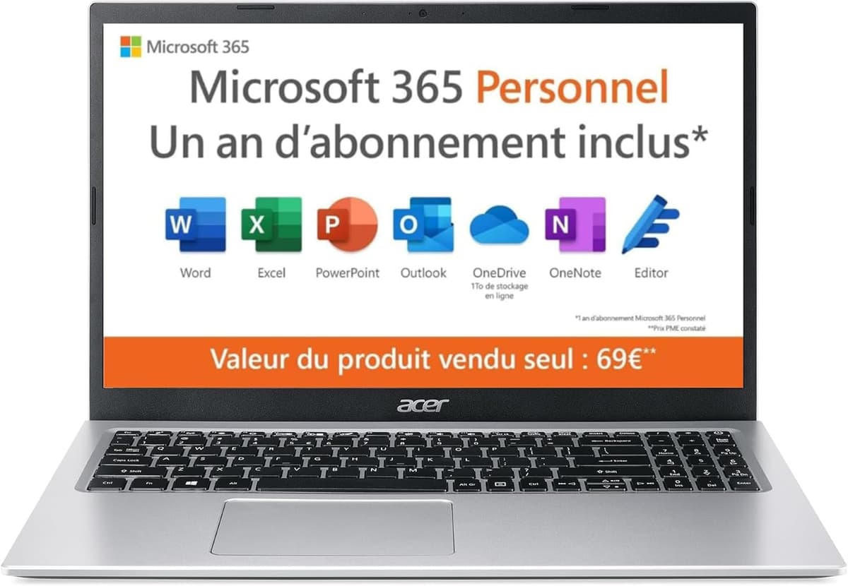 Acer Aspire 1 A115-32-C3AK Ordinateur Portable 15,6'' Full HD, PC Portable (Intel Celeron N4500, RAM 4 Go, 128 Go eMMC, Intel UHD Graphics, Windows 11 )