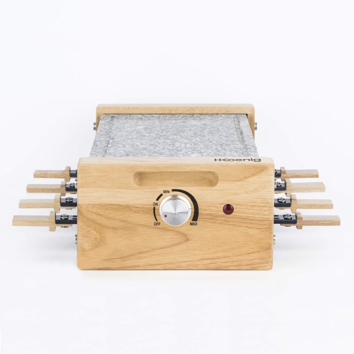 H.Koenig Appareil à raclette Multifonction 8 personnes WOD8 Design en bois naturel, Pierre granit amovible