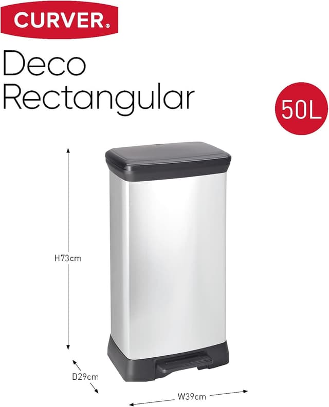 Poubelle Curver Decobin 50L - Gris Métal