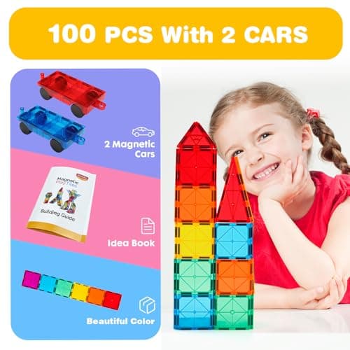 Tuiles magnétiques Gemmicc 100 pièces avec 2 voitures