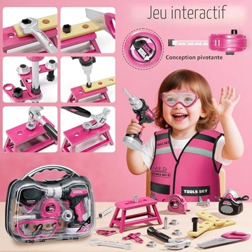 Boîte à outils enfant KidBloom 778-2 rose 40 pièces