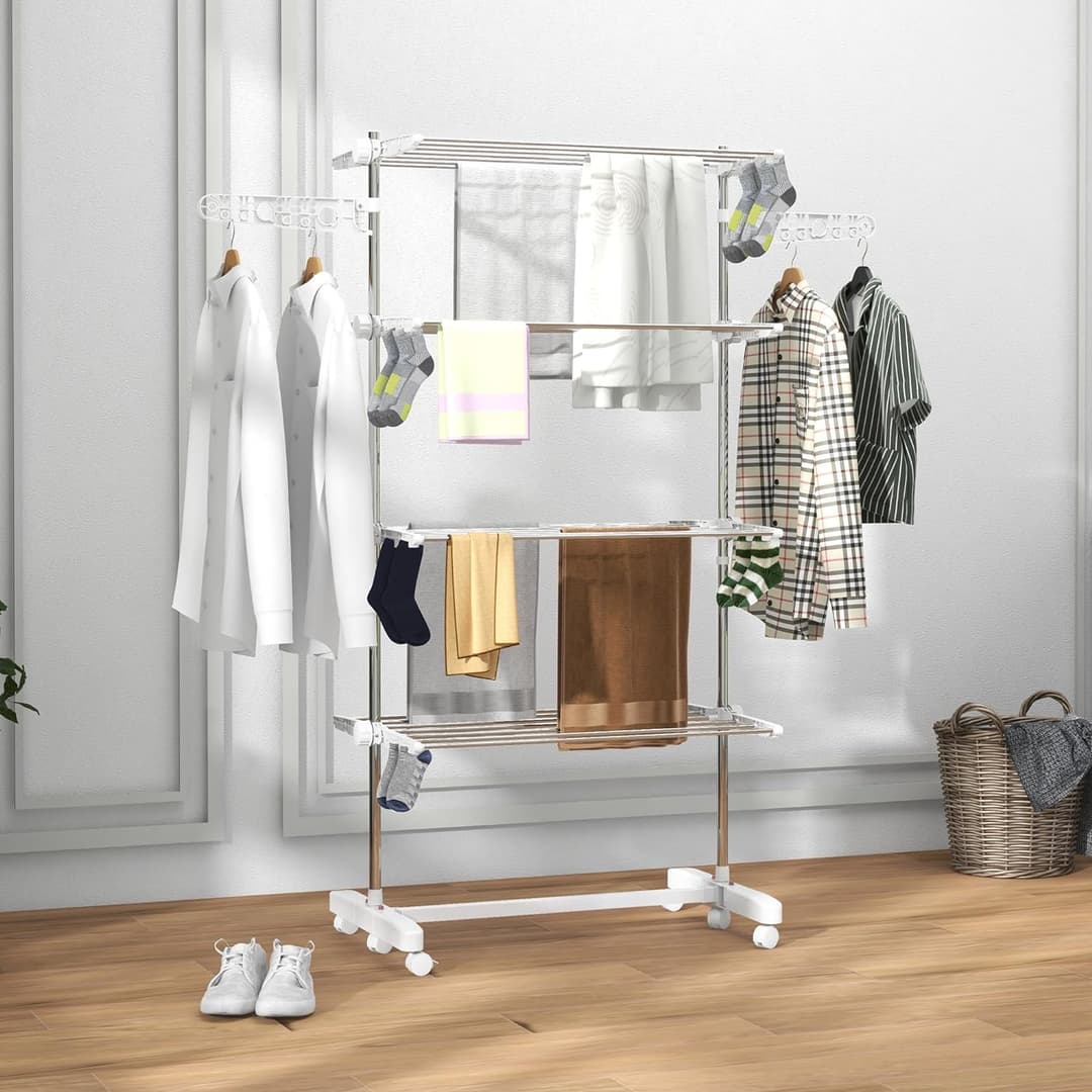 Séchoir à Linge HOMCOM - Étendoir Pliable 4 Niveaux