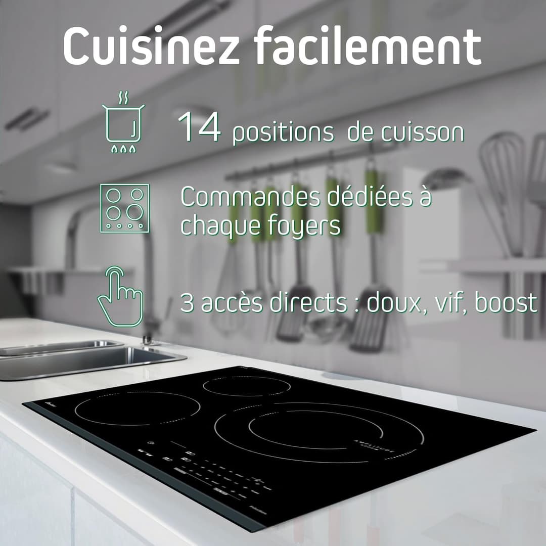 Sauter - SPI4360B - Plaque Induction - Table de Cuisson Encastrable - Noir - 3 Foyers - 7200W
