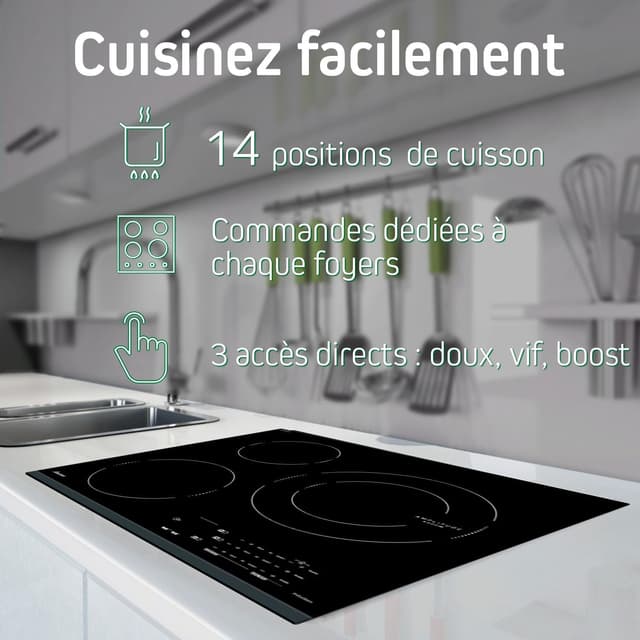Sauter - SPI4360B - Plaque Induction - Table de Cuisson Encastrable - Noir - 3 Foyers - 7200W