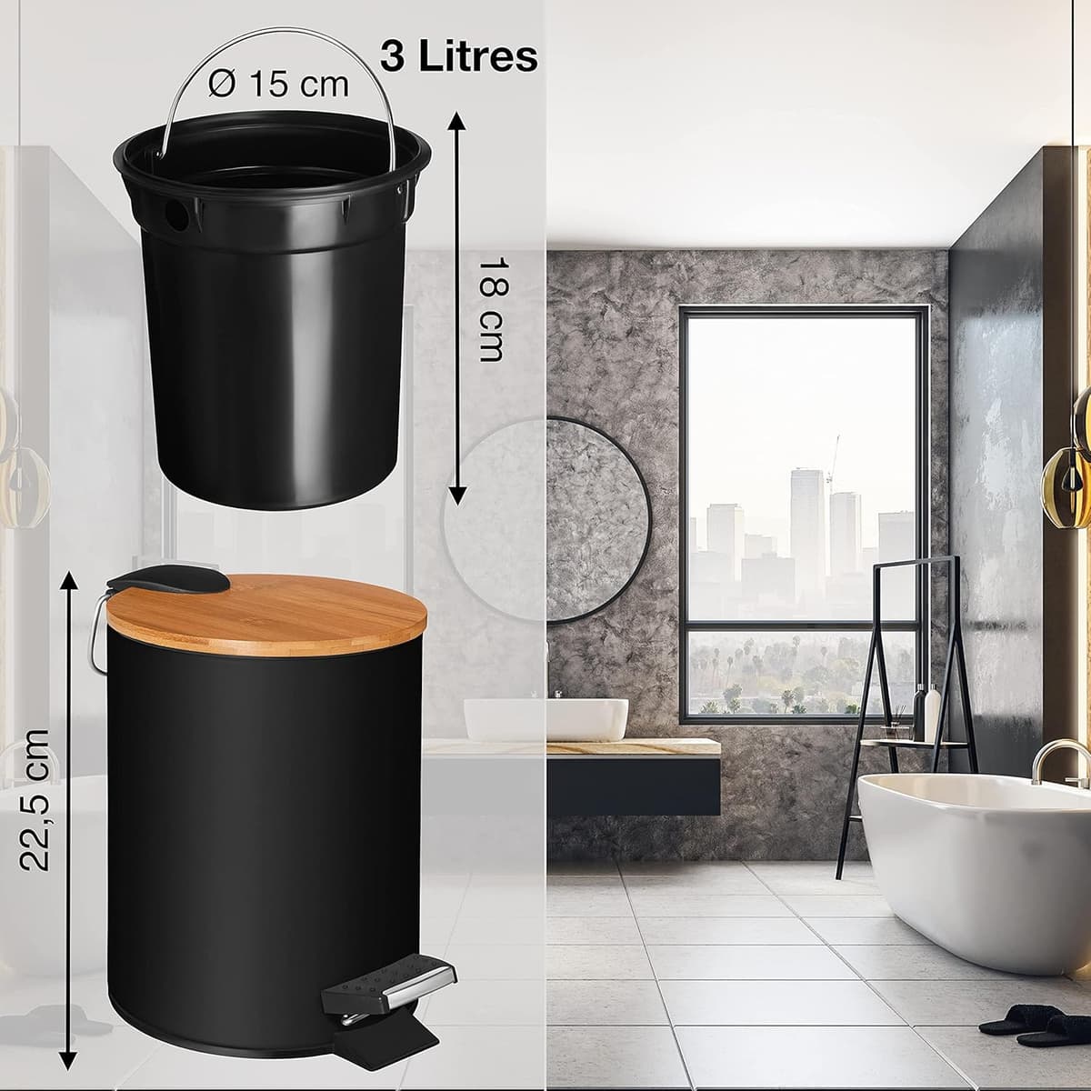 Poubelle Salle de Bain 3L VMbathrooms - Design Élégant & Fermeture Silencieuse