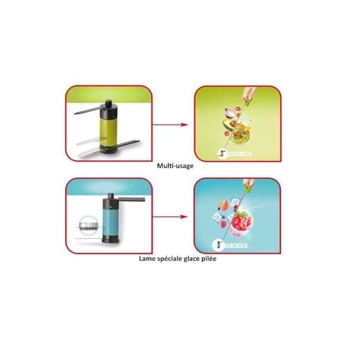 Tefal K1321224 Hachoir Manuel 5 Seconds Engineering, Lame Glace Pilée, Noir, Vert, Transparent