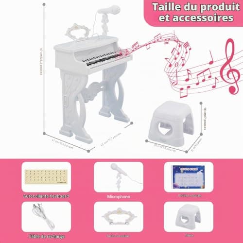 Piano enfant Forroby 37 touches avec pieds et tabouret