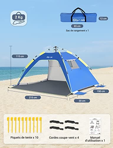 Tente de Plage Glymnis Quick Up 3-4 Personnes