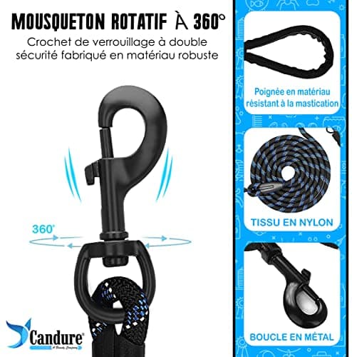 Laisse corde Candure Blauw-5ft 1,52 m poignée rembourrée