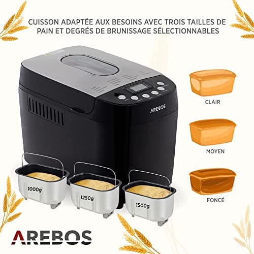 Machine à pain AREBOS 1500 g 15 programmes 850 W