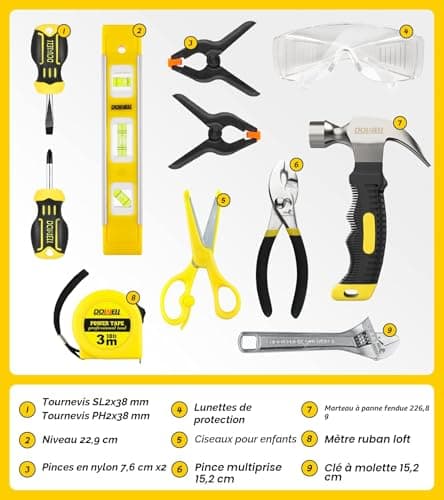 Kit 11 vrais outils métal enfant DOWELL HY090105