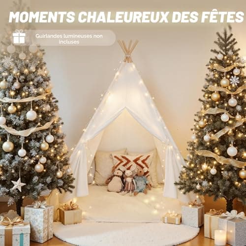 Tipi enfant Wilwolfer coton 4 mâts bois avec guirlande