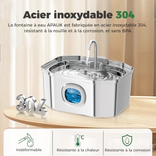 Fontaine à Eau Chat APAUK Inox 3,2 L avec LED