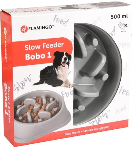 Gamelle anti-glouton Flamingo Bobo ronde grise 500 ml