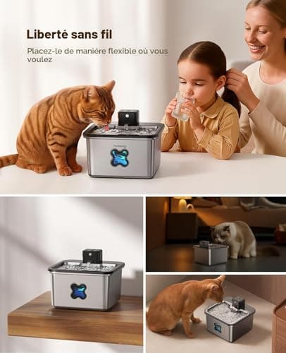 Fontaine à Eau Chat FEELNEEDY Sans Fil Inox 3,2 L