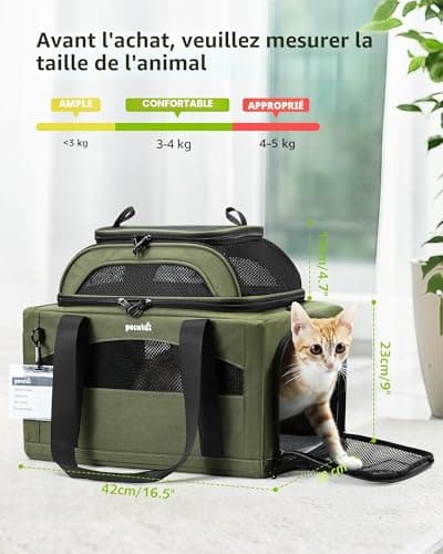 Sac de transport chat Pecute extensible pliable vert armée
