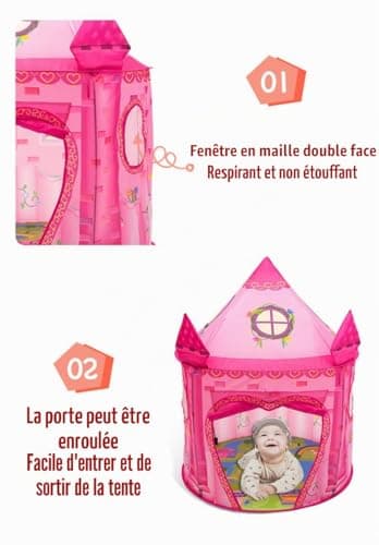 Tente château princesse rose Benebomo pliable