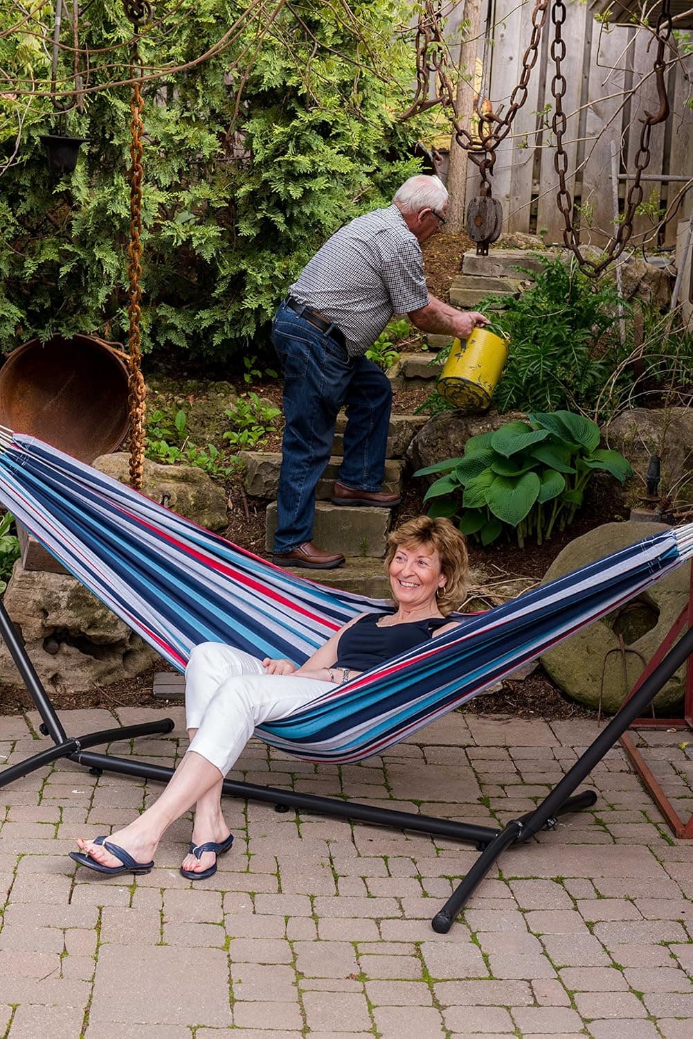 Hamac Double en Coton avec Support (250 cm) - Denim