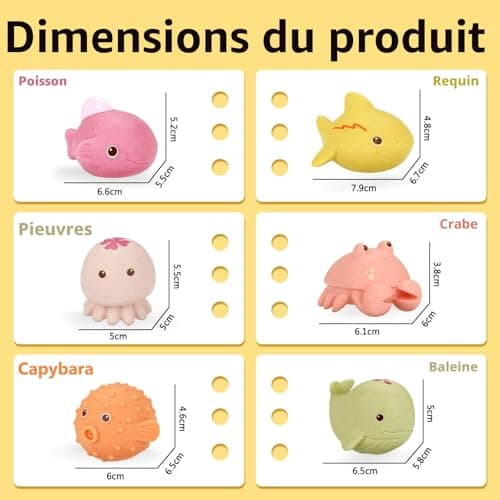 Jouets de bain sans trou wokdsbl, lot de 6 animaux marins