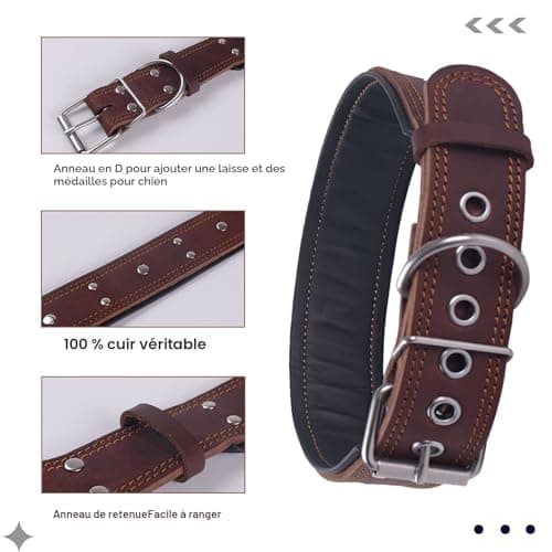 Collier cuir clouté SweetyMooMoo WYGB-TKZ large 5 cm