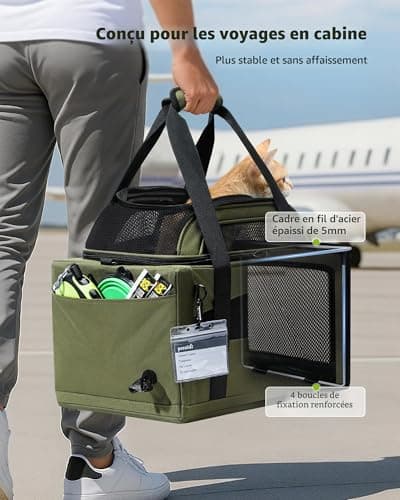 Sac de transport chat Pecute extensible pliable vert armée
