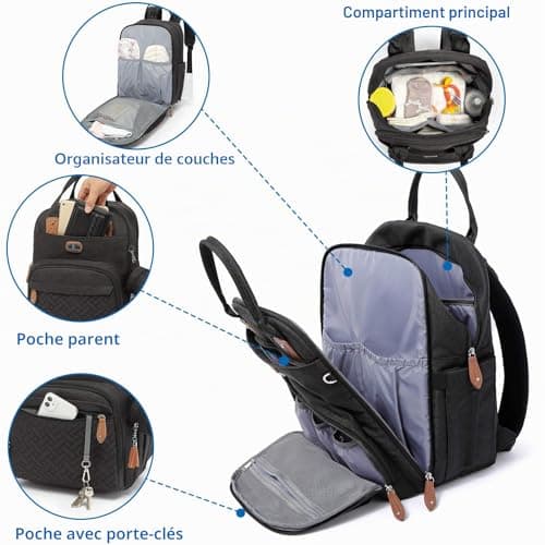 Sac à langer à dos Dikaslon 18 poches déperlant
